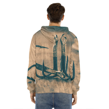 Fishing Hooks Print Men's Velvet Pullover Hoodie