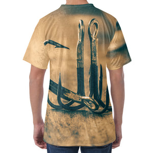 Fishing Hooks Print Men's Velvet T-Shirt