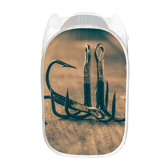 Fishing Hooks Print Mesh Laundry Hamper