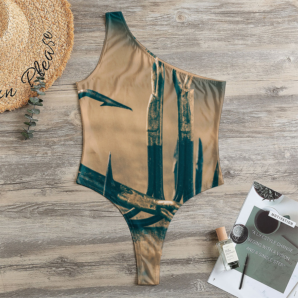 Fishing Hooks Print One Shoulder Bodysuit