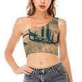 Fishing Hooks Print One Shoulder Crop Top