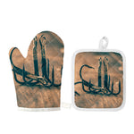 Fishing Hooks Print Oven Mitt And Pot Holder Set