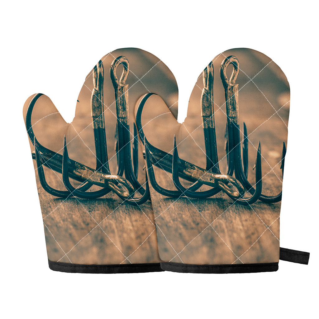Fishing Hooks Print Oven Mitts