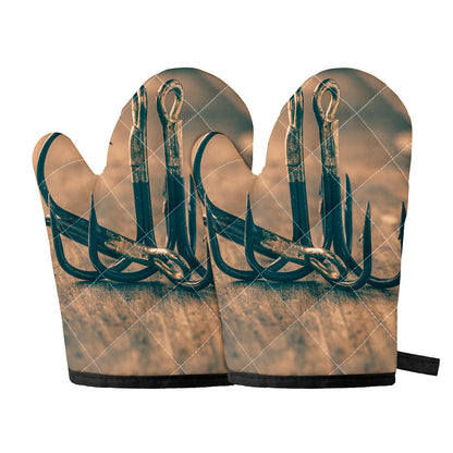 Fishing Hooks Print Oven Mitts