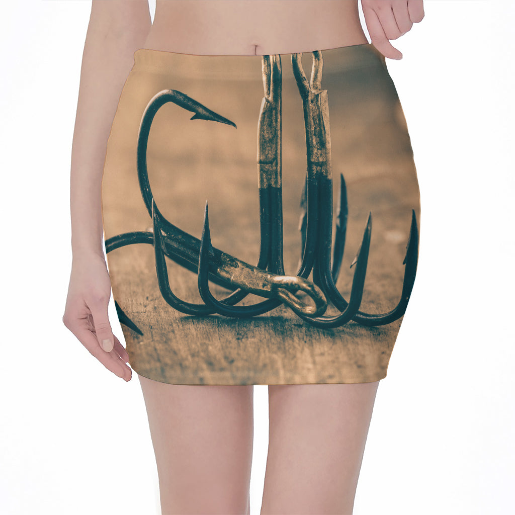 Fishing Hooks Print Pencil Mini Skirt