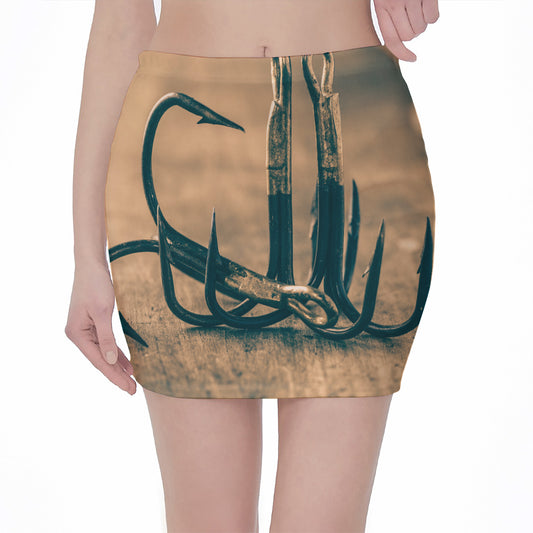 Fishing Hooks Print Pencil Mini Skirt