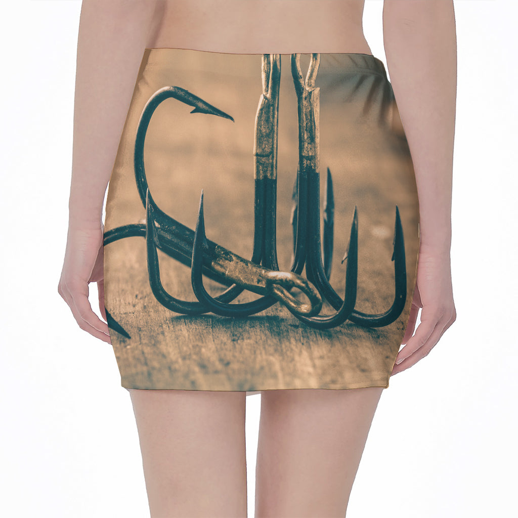Fishing Hooks Print Pencil Mini Skirt