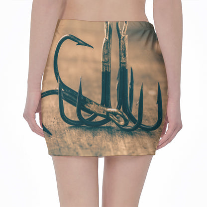 Fishing Hooks Print Pencil Mini Skirt