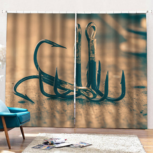 Fishing Hooks Print Pencil Pleat Curtains
