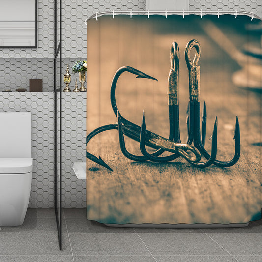 Fishing Hooks Print Polyester Shower Curtain