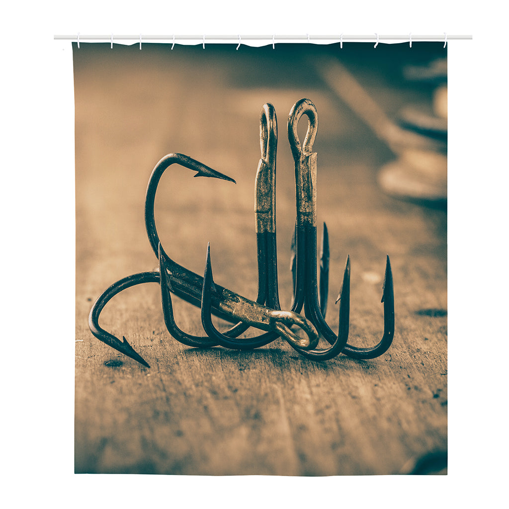 Fishing Hooks Print Polyester Shower Curtain