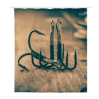 Fishing Hooks Print Polyester Shower Curtain