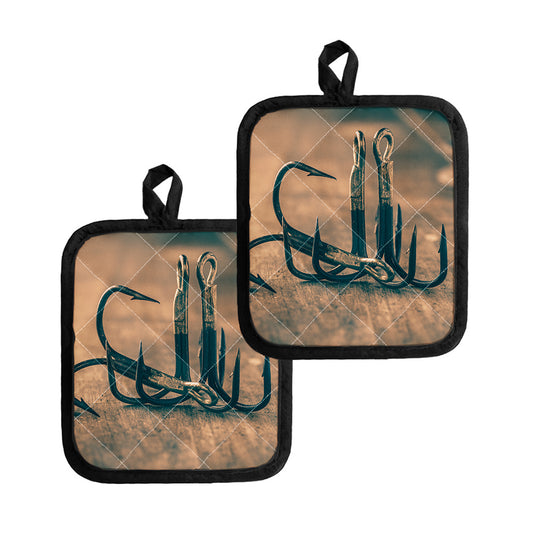 Fishing Hooks Print Pot Holders