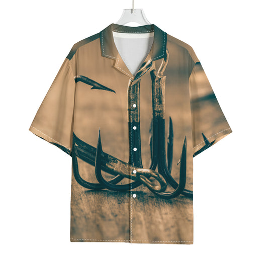Fishing Hooks Print Rayon Hawaiian Shirt