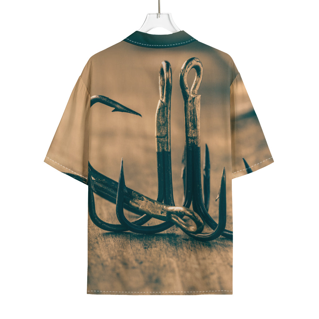 Fishing Hooks Print Rayon Hawaiian Shirt