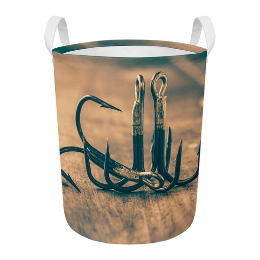 Fishing Hooks Print Round Laundry Basket