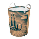 Fishing Hooks Print Round Laundry Basket