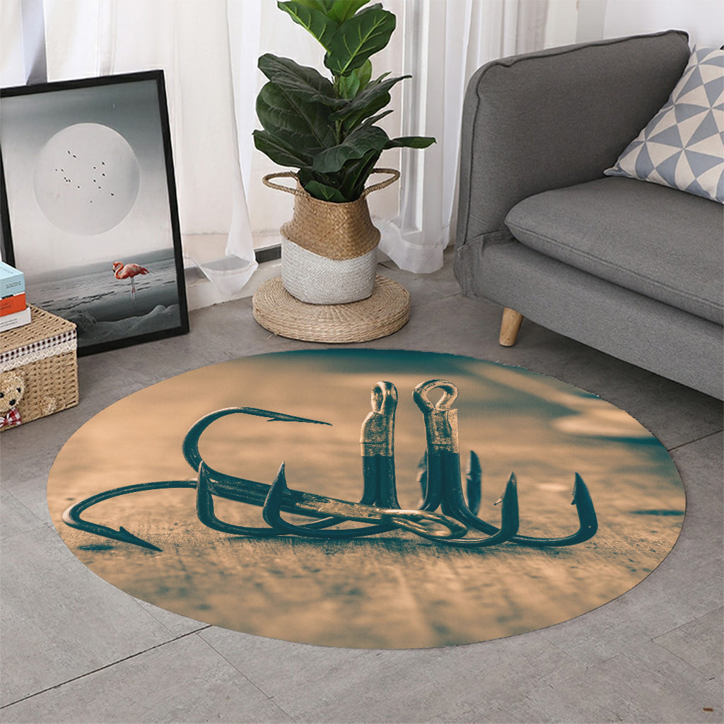 Fishing Hooks Print Round Rug