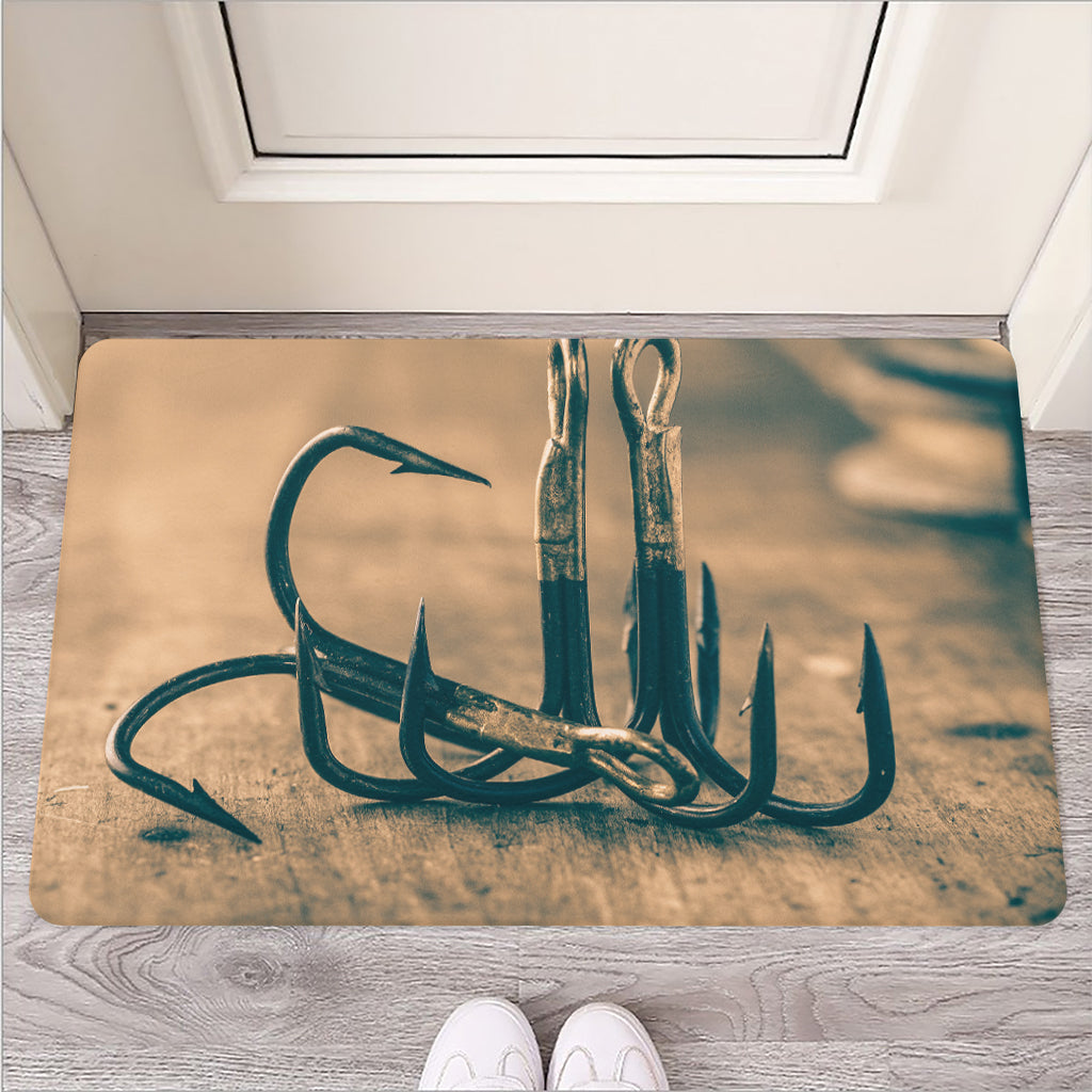 Fishing Hooks Print Rubber Doormat