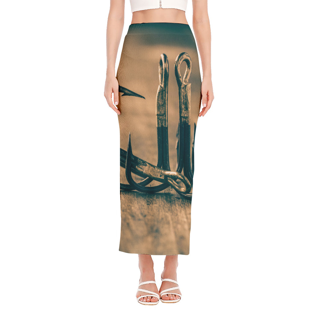 Fishing Hooks Print Side Slit Maxi Skirt