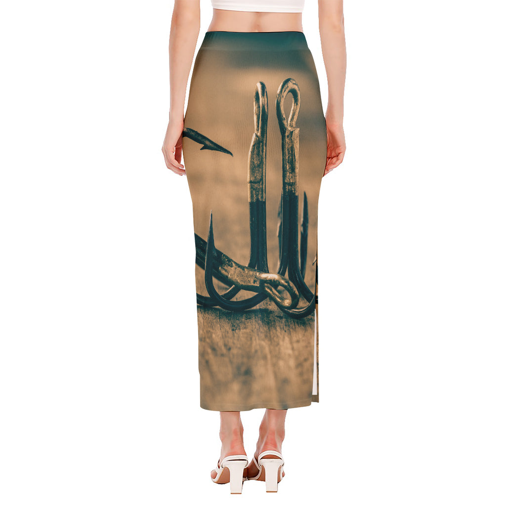 Fishing Hooks Print Side Slit Maxi Skirt