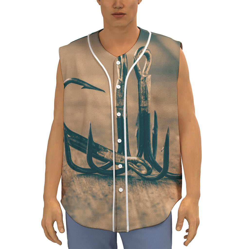 Fishing Hooks Print Sleeveless Baseball Jersey