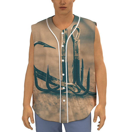 Fishing Hooks Print Sleeveless Baseball Jersey