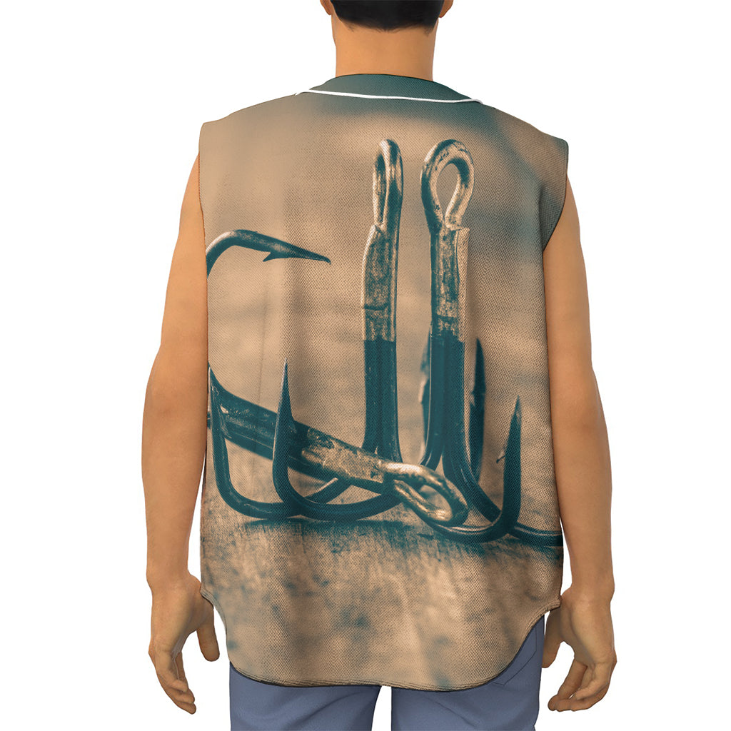 Fishing Hooks Print Sleeveless Baseball Jersey