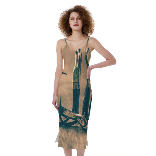 Fishing Hooks Print Slim Fit Midi Cami Dress