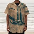 Fishing Hooks Print Textured Short Sleeve Shirt