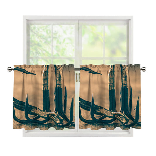 Fishing Hooks Print Tier Curtains