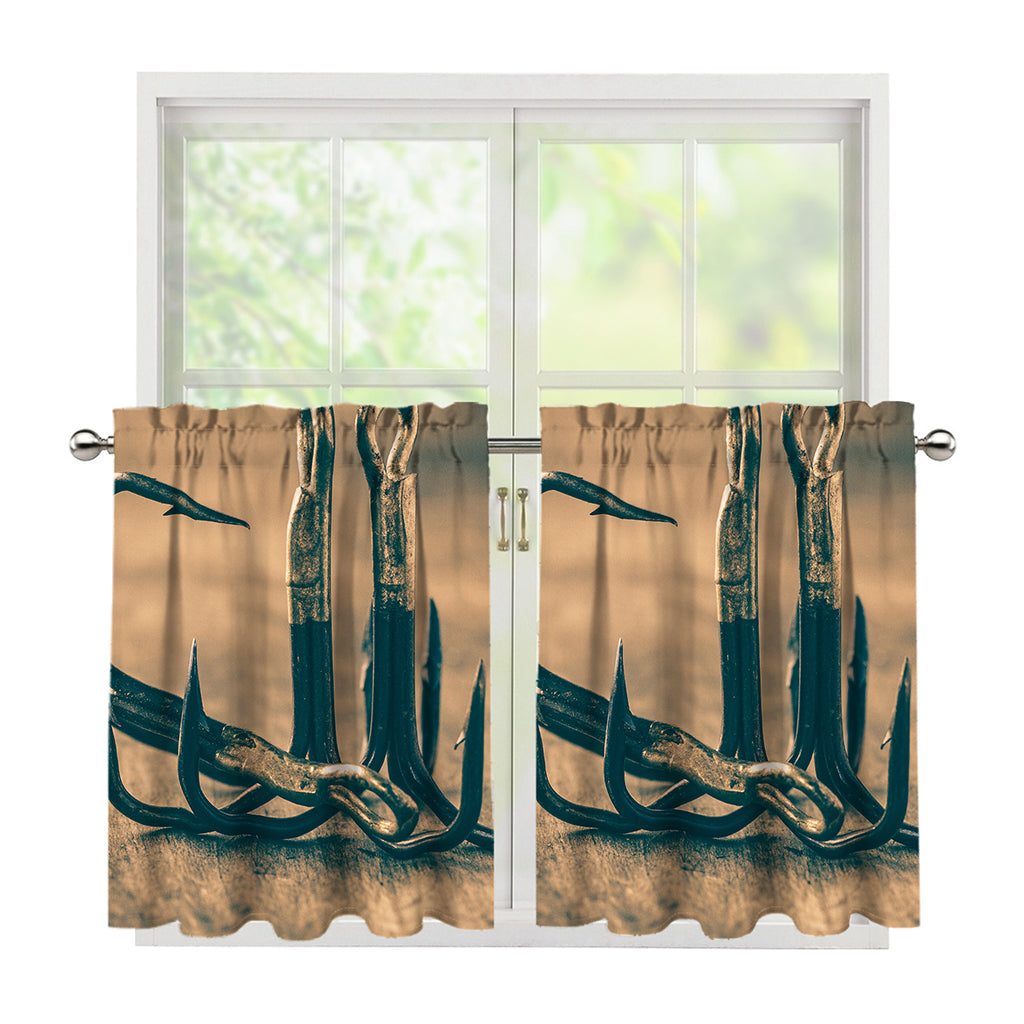 Fishing Hooks Print Tier Curtains