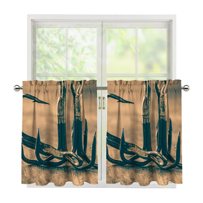 Fishing Hooks Print Tier Curtains