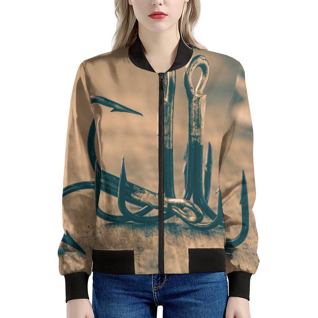 Fishing Hooks Print Women's Bomber Jacket