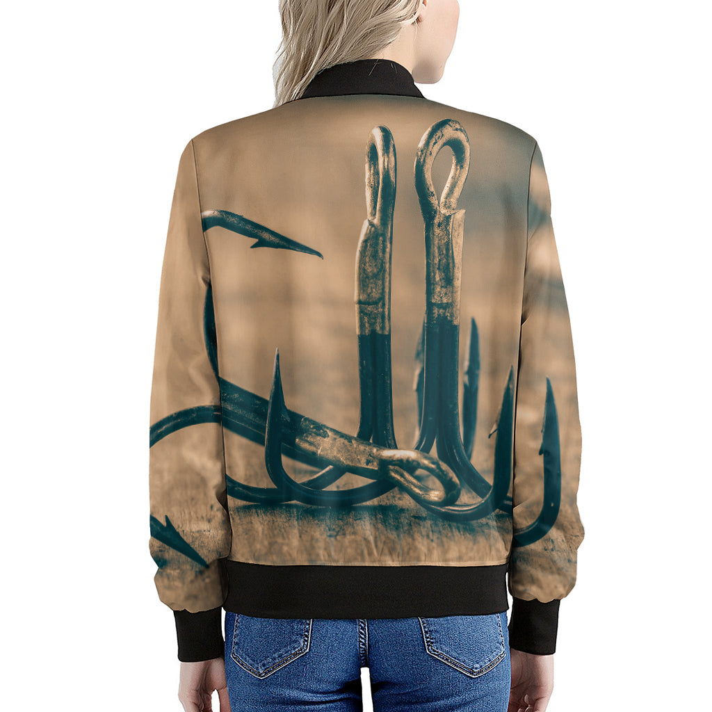 Fishing Hooks Print Women's Bomber Jacket