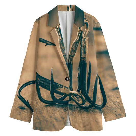 Fishing Hooks Print Women's Cotton Blazer