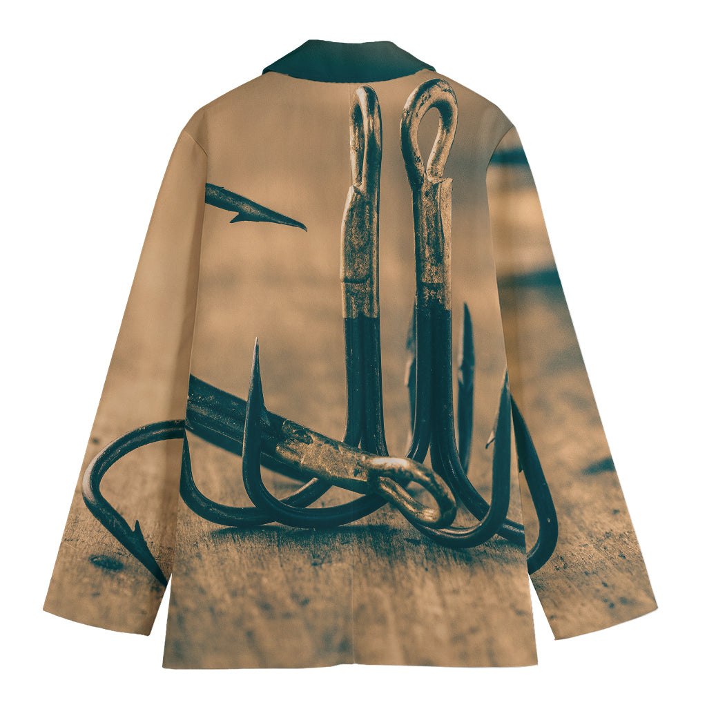 Fishing Hooks Print Women's Cotton Blazer