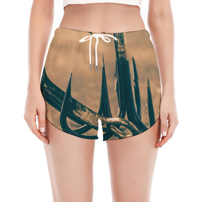 Fishing Hooks Print Women's Split Running Shorts