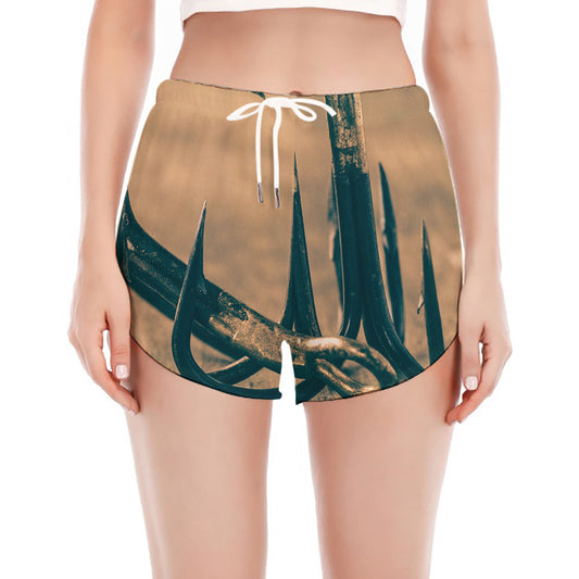 Fishing Hooks Print Women's Split Running Shorts