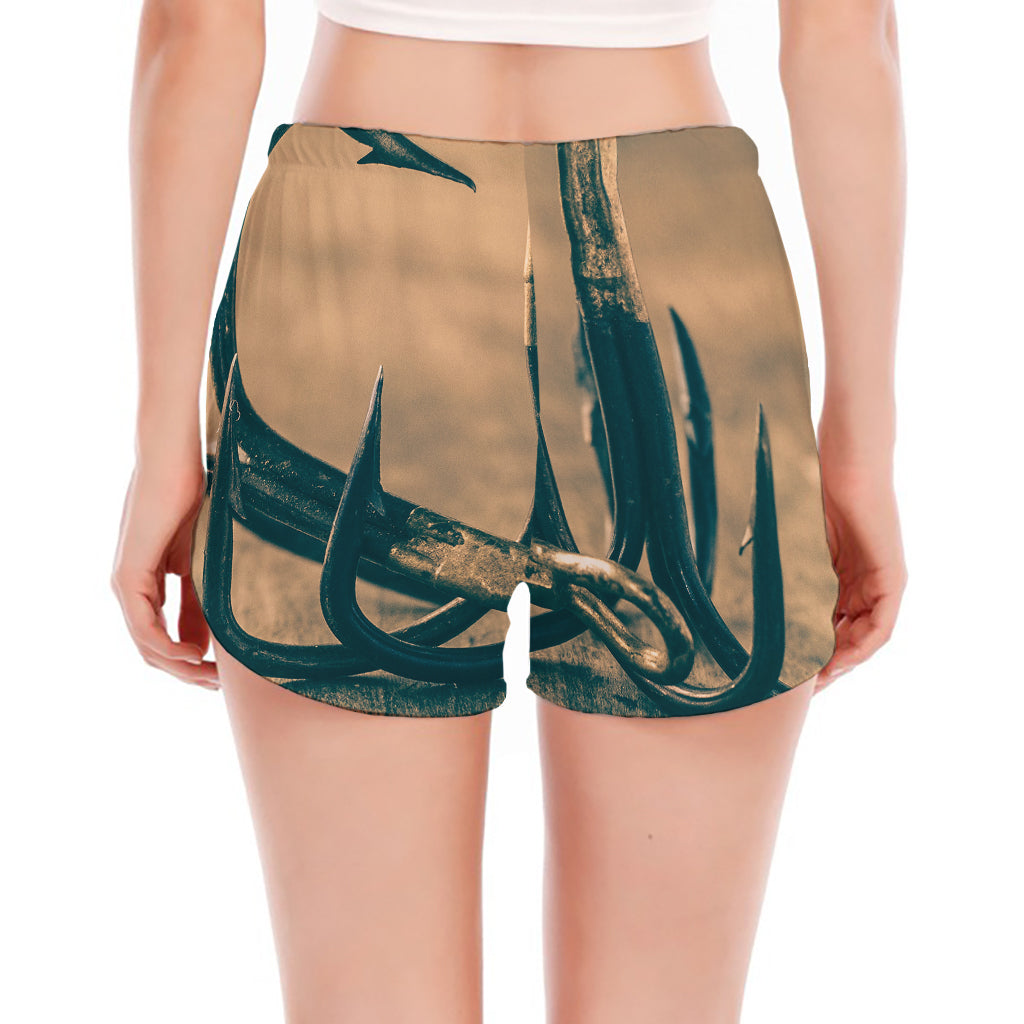 Fishing Hooks Print Women's Split Running Shorts