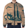 Fishing Hooks Print Zip Sleeve Bomber Jacket