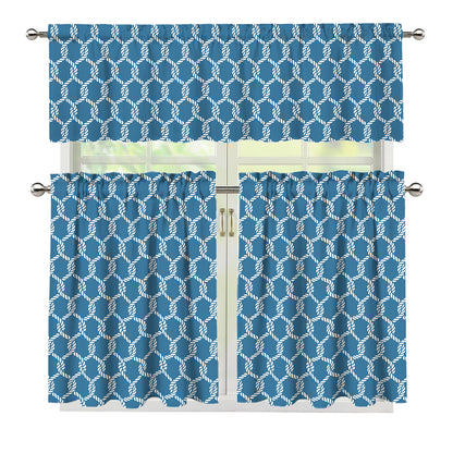 Fishing Rope Knots Pattern Print 3 Piece Kitchen Curtains