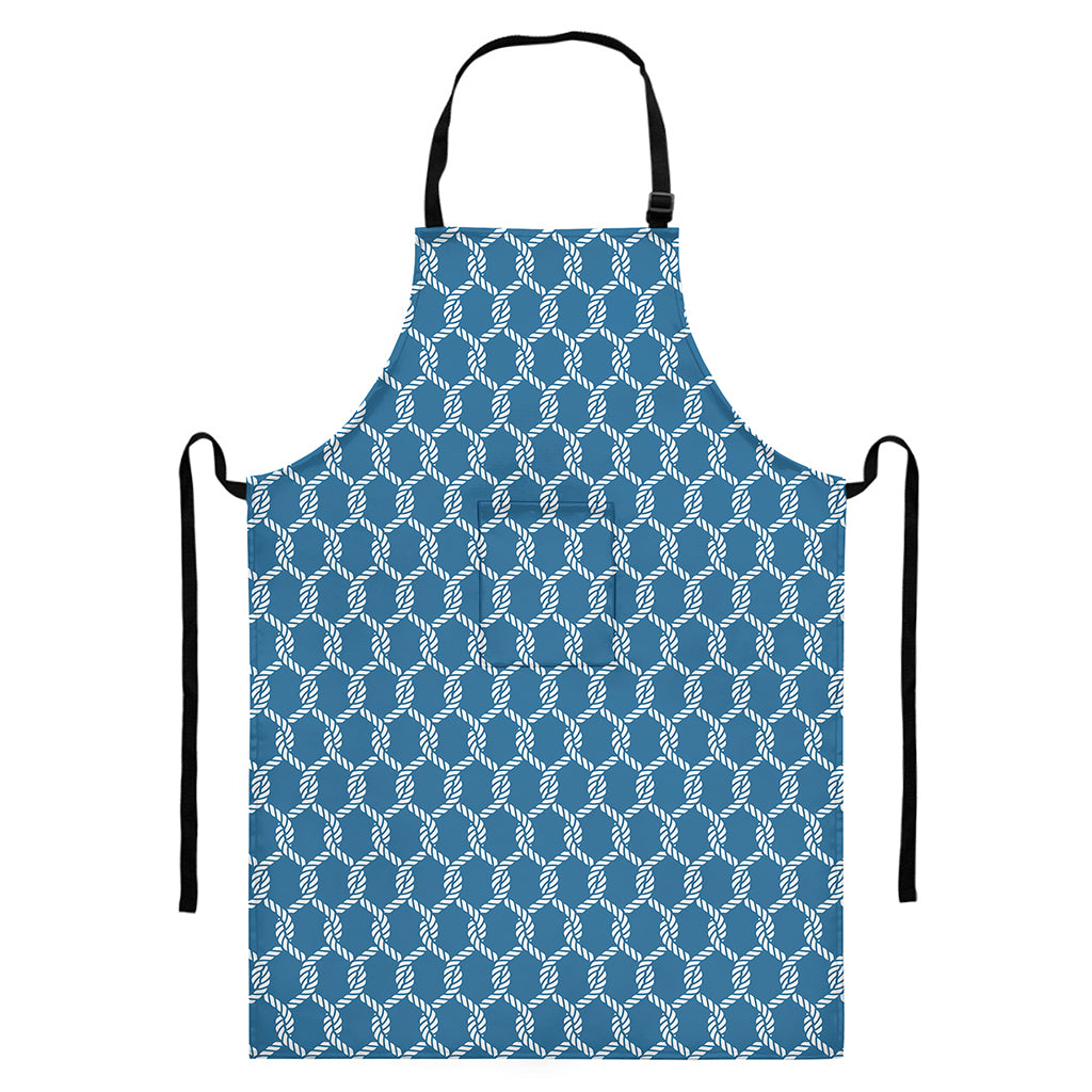 Fishing Rope Knots Pattern Print Bib Apron With Pocket