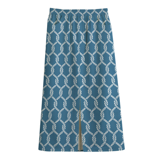 Fishing Rope Knots Pattern Print Cotton Front Slit Maxi Skirt