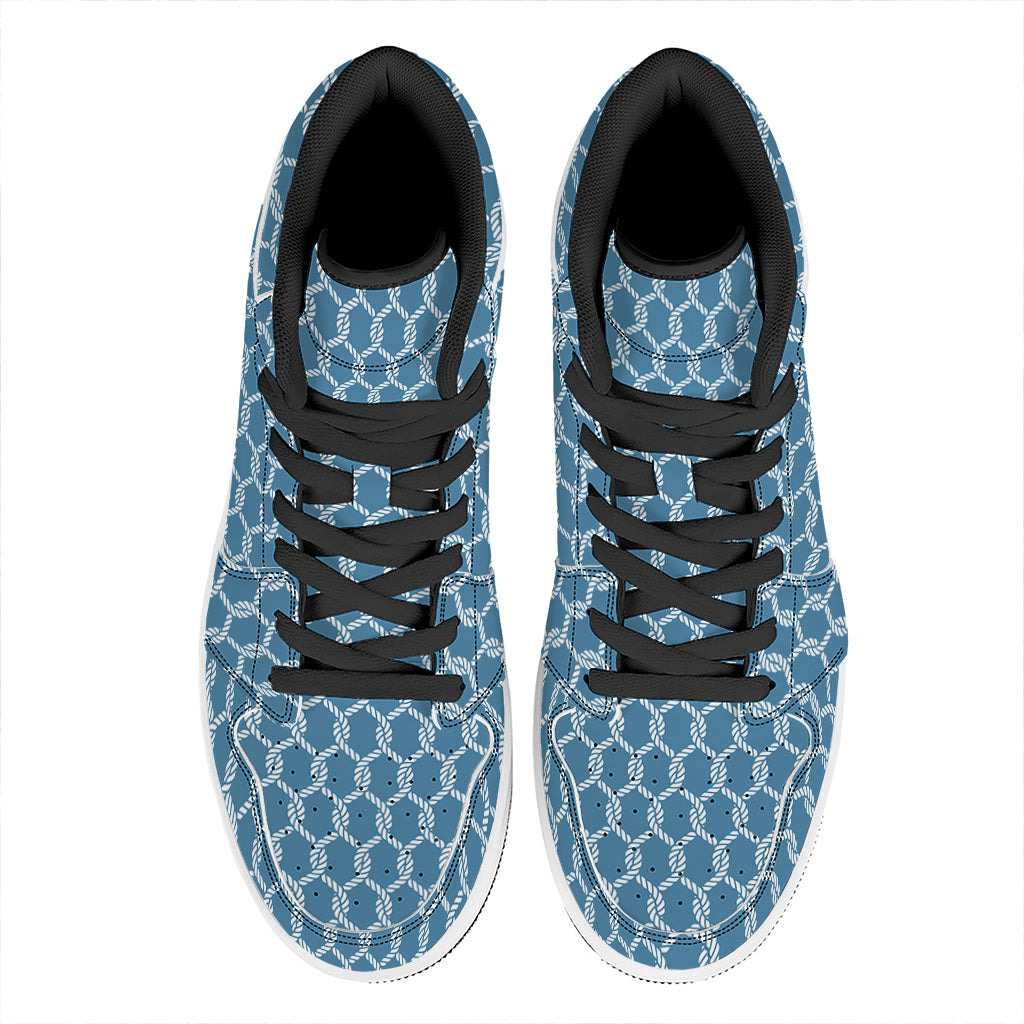 Fishing Rope Knots Pattern Print High Top Leather Sneakers