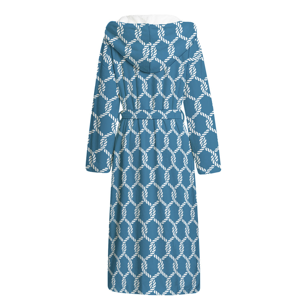 Fishing Rope Knots Pattern Print Hooded Bathrobe