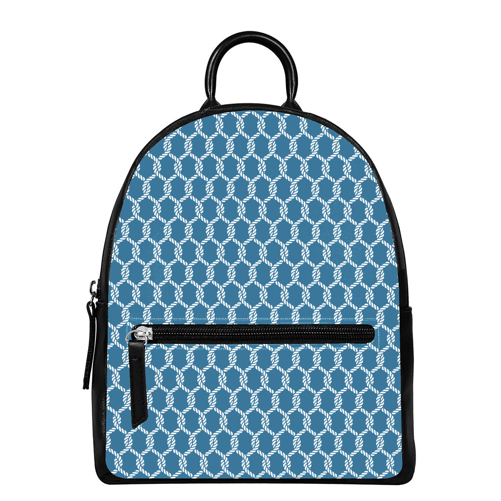 Fishing Rope Knots Pattern Print Leather Backpack