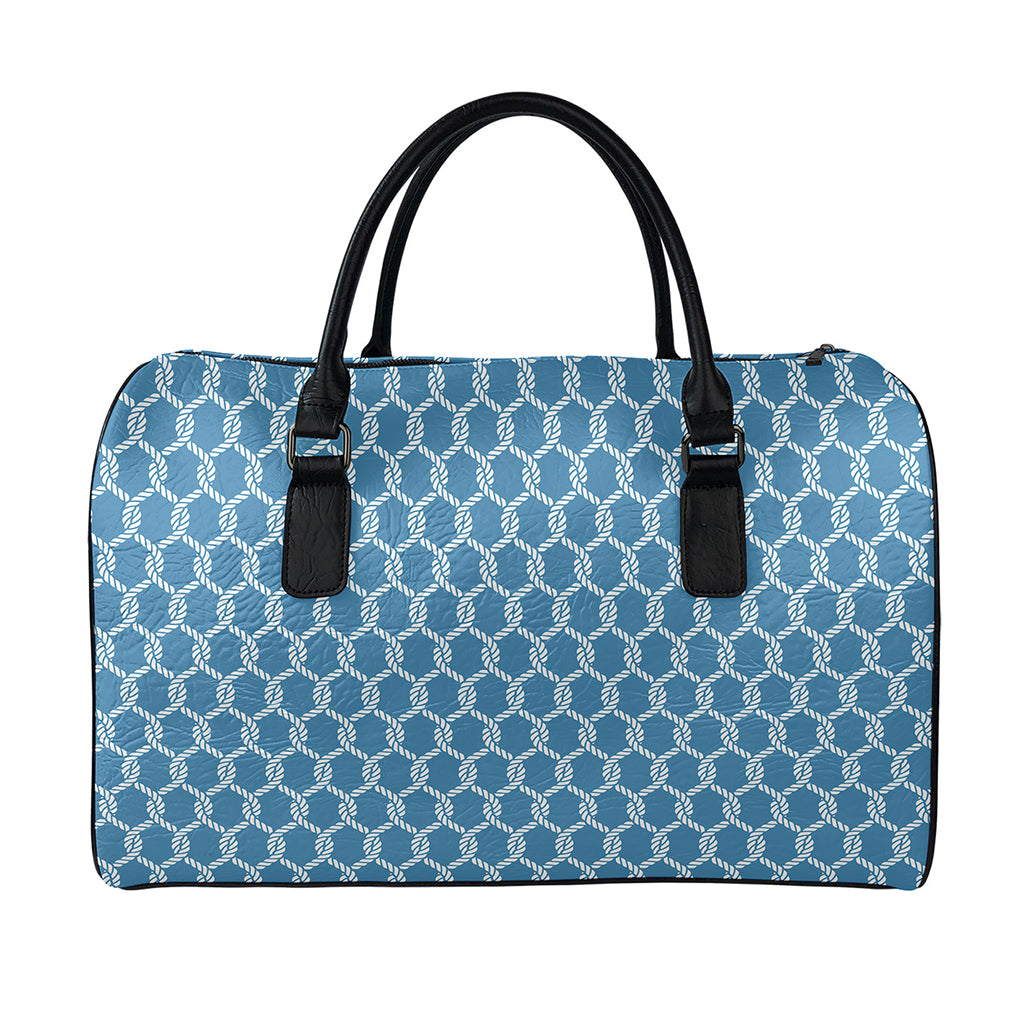 Fishing Rope Knots Pattern Print Leather Duffle Bag