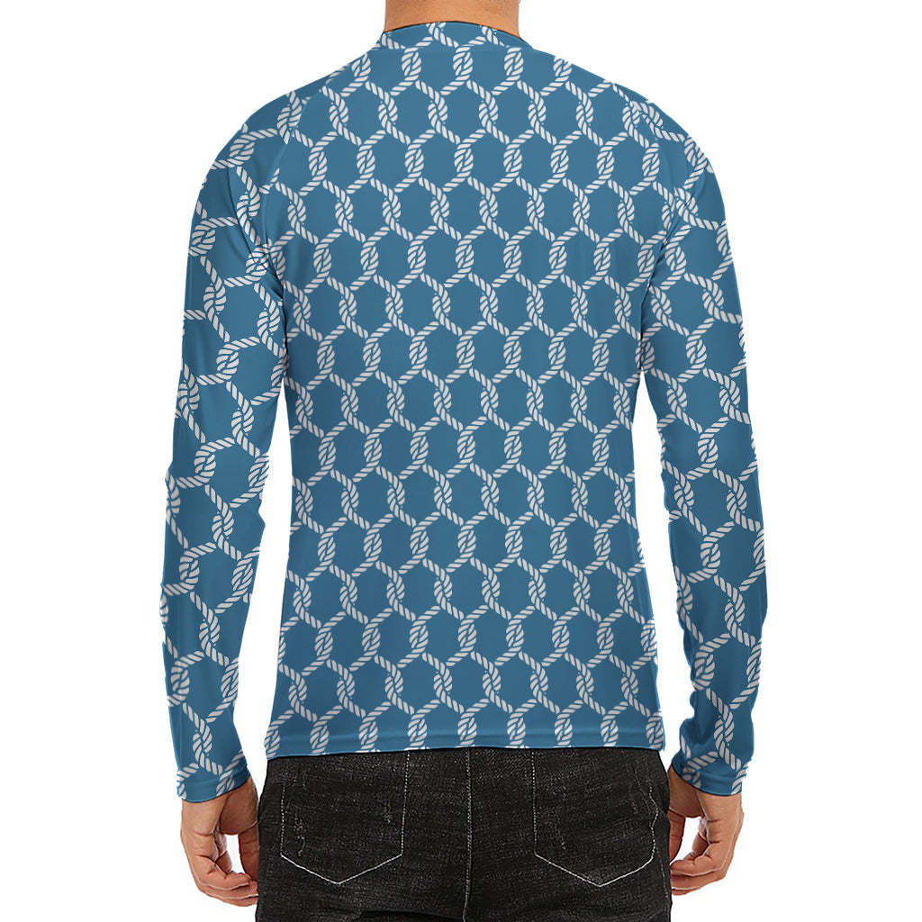 Fishing Rope Knots Pattern Print Men's Long Sleeve Rash Guard