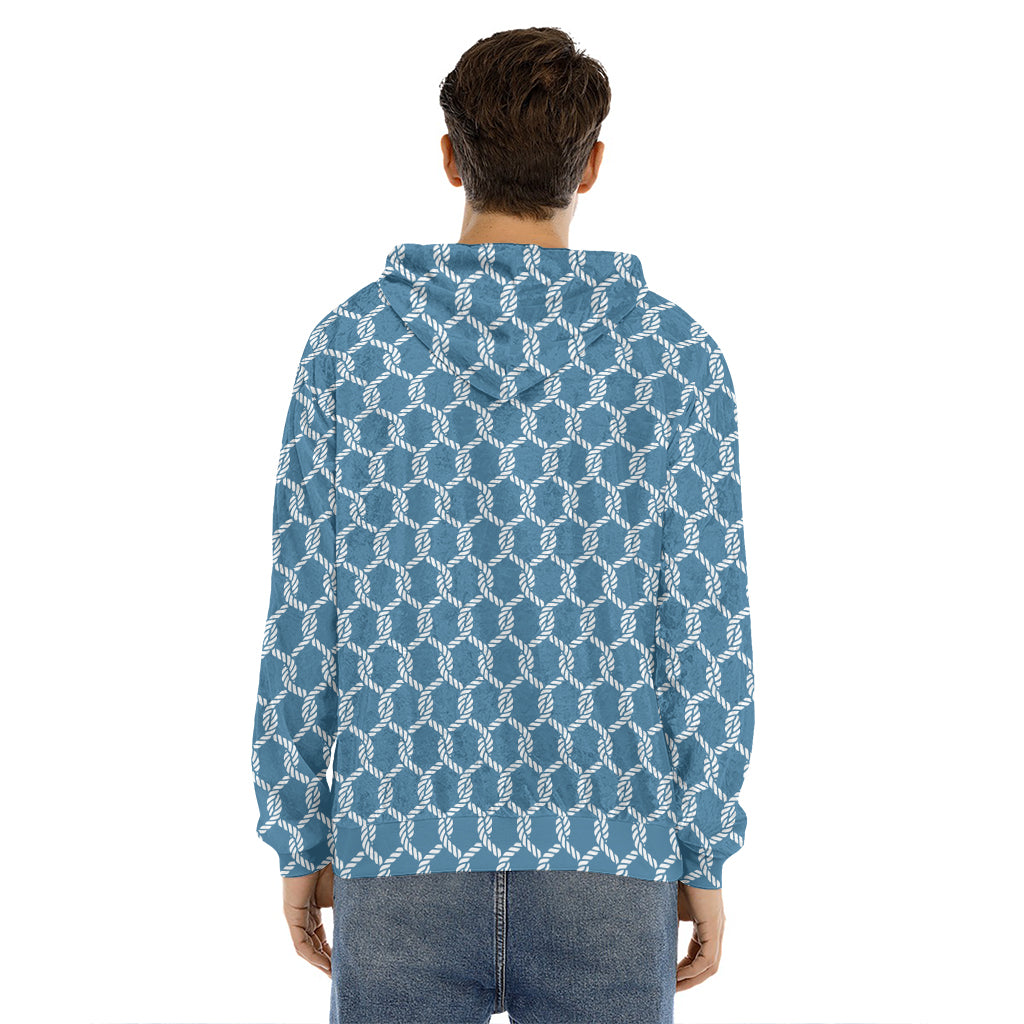 Fishing Rope Knots Pattern Print Men's Velvet Pullover Hoodie